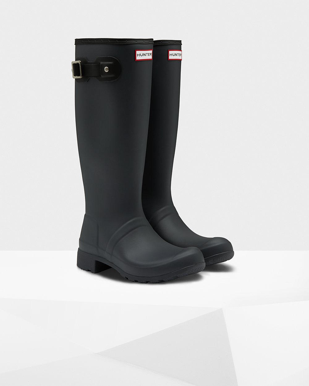 Womens Tall Rain Boots - Hunter Original Tour Foldable (01HQIKAUV) - Black